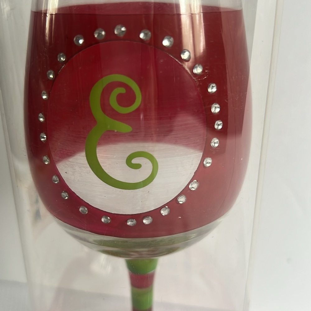 Red and Green Monogrammed Wine Glass